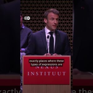 France's Macron interrupted by pension reform protesters while speaking at The Hague | DW #Shorts