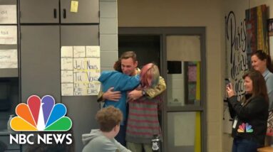 Army staff sergeant’s reunion with kids accompanied by school marching band and more good news
