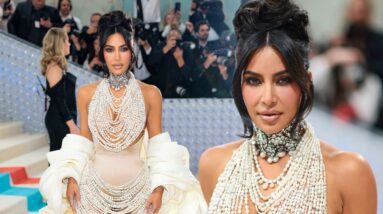 Kim Kardashian Covered in Pearls at 2023 Met Gala