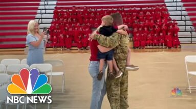 National Guard pilot's surprise family reunion at son's kindergarten graduation