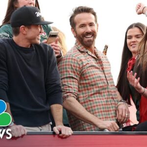 Ryan Reynolds and Rob McElhenney celebrate Wrexham soccer triumph