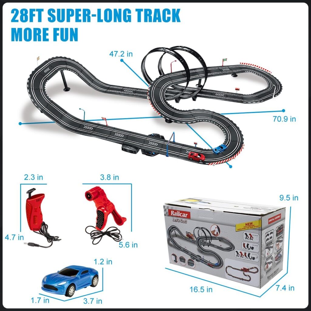 Losbenco Slot Car Race Track Sets, Battery or Electric Race Car Track with 2 High-Speed Slot Cars, 2 Electric Controller and 2 Manual Controller Circular Overpass Track, Gift for Kids Ages 6 7 8-12 Losbenco Slot Car Race Track Sets, Battery or Electric Race Car Track with 2 High-Speed Slot Cars, 2 Electric Controller and 2 Manual Controller Circular Overpass Track, Gift for Kids Ages 6 7 8-12
