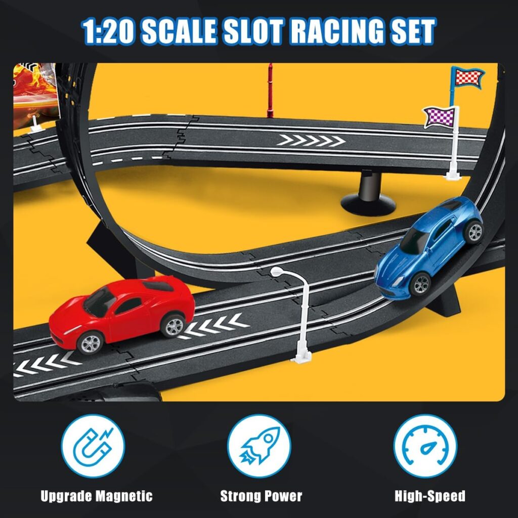 Losbenco Slot Car Race Track Sets, Battery or Electric Race Car Track with 2 High-Speed Slot Cars, 2 Electric Controller and 2 Manual Controller Circular Overpass Track, Gift for Kids Ages 6 7 8-12 Losbenco Slot Car Race Track Sets, Battery or Electric Race Car Track with 2 High-Speed Slot Cars, 2 Electric Controller and 2 Manual Controller Circular Overpass Track, Gift for Kids Ages 6 7 8-12