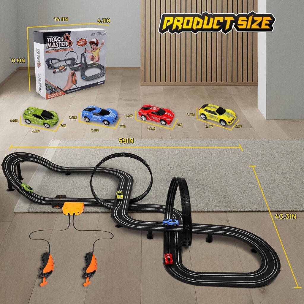 Slot Car Race Track Sets Toys for Kids with 4 Slot Cars  22 FT Dual Racing Game Lap Overpass Track, High-Speed Race Car Track Toys for Boys, Gifts for 5 6 7 8 9 10 11 12+ Boys Girls