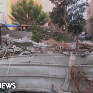 Buildings in Ashkelon, Israel, damaged after rockets fired from Gaza