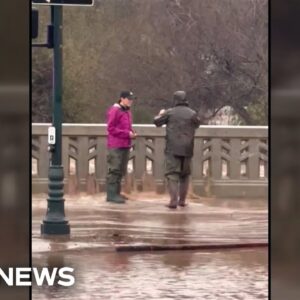 Creek overtops bridge in Santa Barbara during California storm