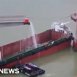 Video shows partial bridge collapse after ship collision in China