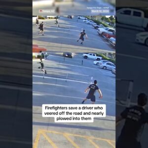 Firefighters save driver who nearly hit them