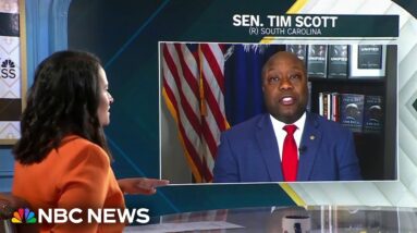 Tim Scott appears to back away from federal abortion ban as he campaigns with Trump
