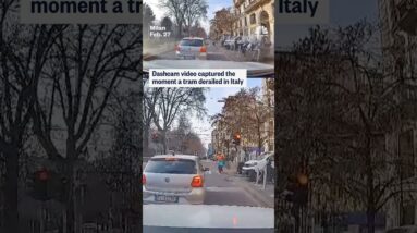 Dashcam video captured the moment a tram derailed in Italy
